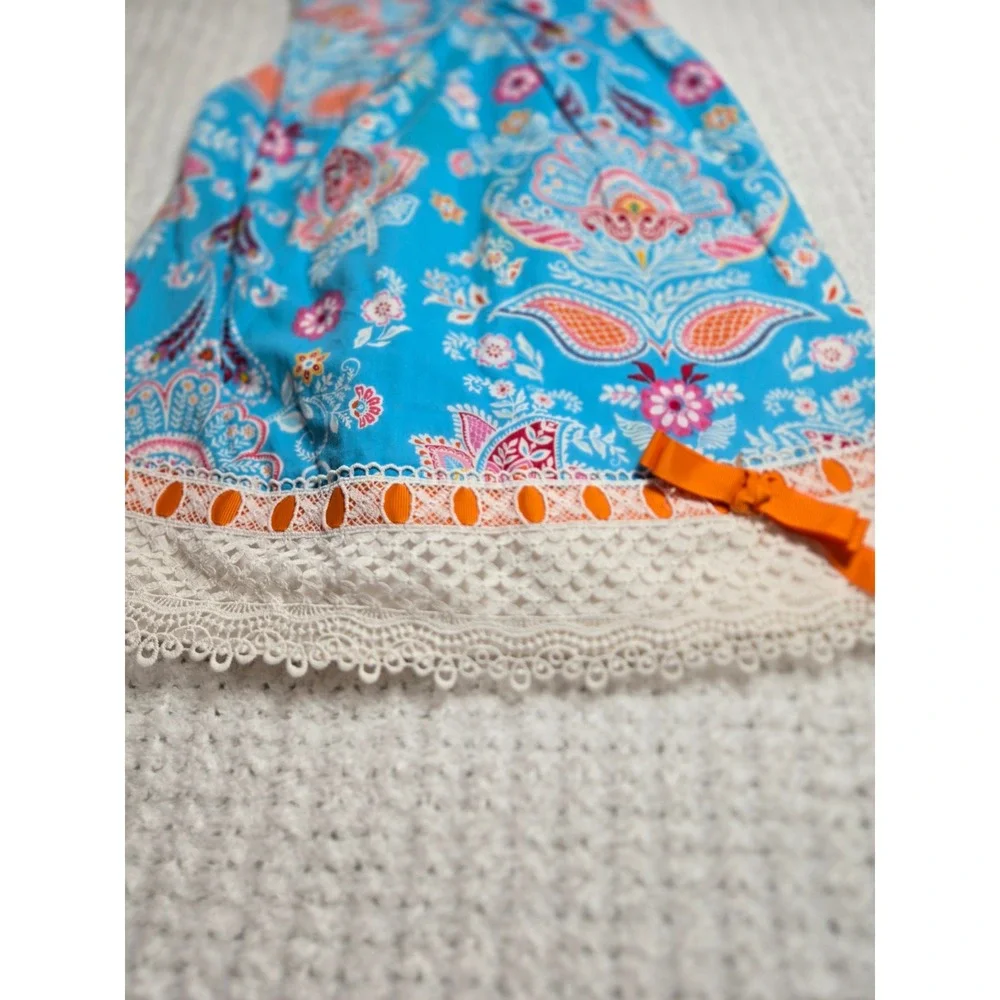 Counting Daisies Girls‎ Blue Paisley Floral Lace Trim Dress Size 5